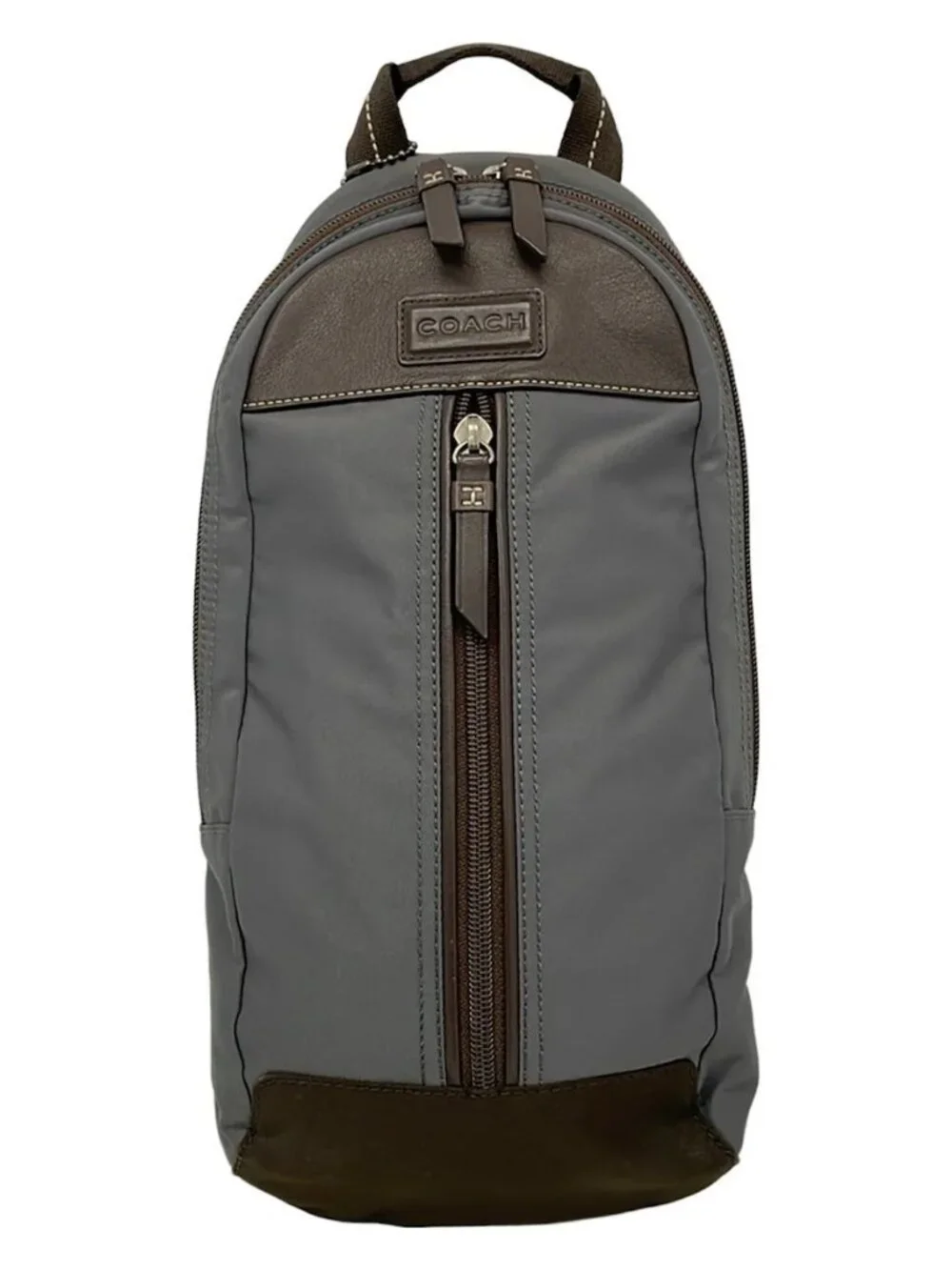 COACH Varick Nylon Sling Pack F70692 Gray Dark Brown Nylon Leather Backpack